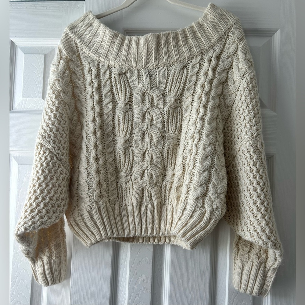 Anthropologie Ivory Cable Knit Sweater